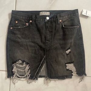Free People Black denim distressed mini skirt size 27